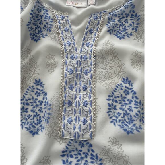 Belle by Kim Gravel Find Your Fire Boho Chic Blouse White And Blue Size Medium - Picture 5 of 8